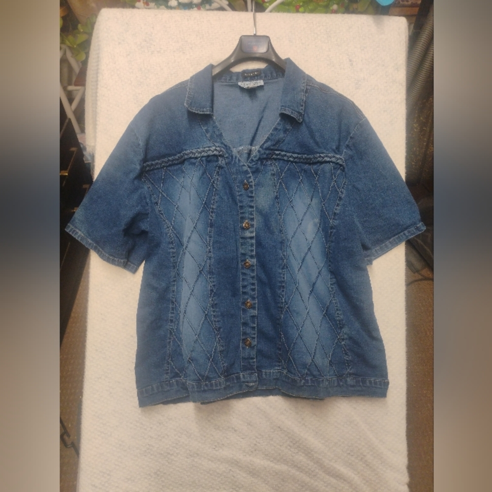 Vtg Erica Brooke Collection Denim Shirt Jacket Women's 28 Super Plus Stretch 90s